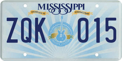 MS license plate ZQK015