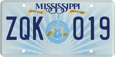 MS license plate ZQK019