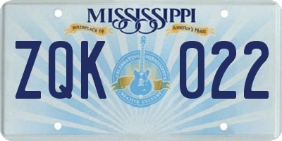 MS license plate ZQK022
