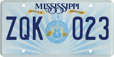 MS license plate ZQK023
