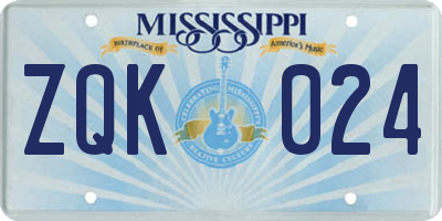 MS license plate ZQK024