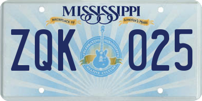 MS license plate ZQK025