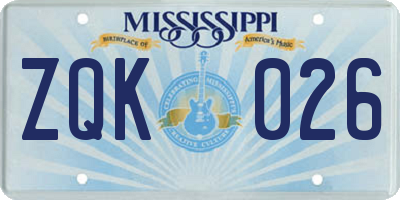 MS license plate ZQK026