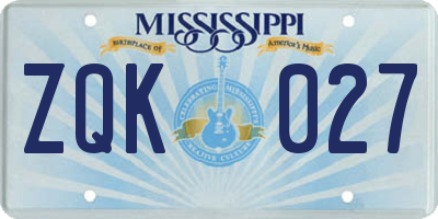 MS license plate ZQK027