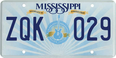 MS license plate ZQK029