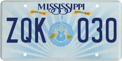 MS license plate ZQK030
