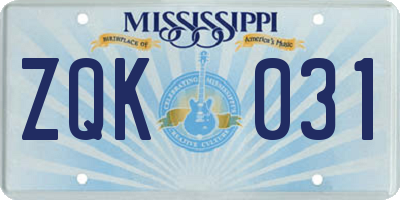 MS license plate ZQK031