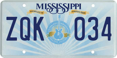 MS license plate ZQK034