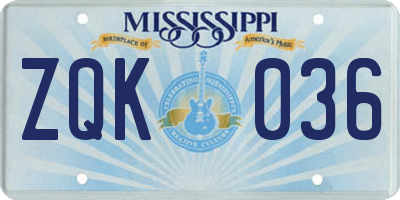 MS license plate ZQK036