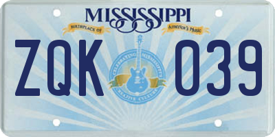 MS license plate ZQK039