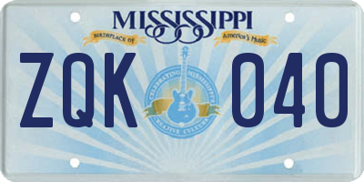 MS license plate ZQK040