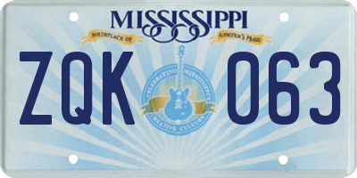 MS license plate ZQK063