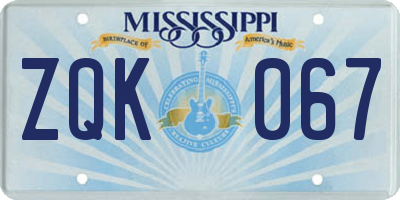 MS license plate ZQK067