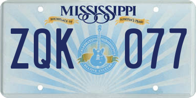 MS license plate ZQK077