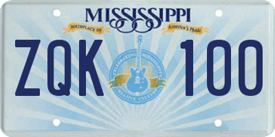 MS license plate ZQK100