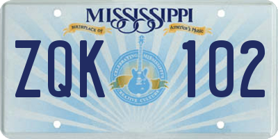 MS license plate ZQK102