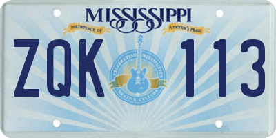 MS license plate ZQK113
