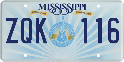 MS license plate ZQK116