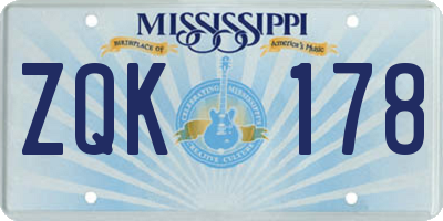 MS license plate ZQK178