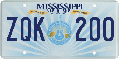 MS license plate ZQK200