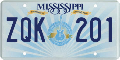 MS license plate ZQK201