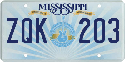 MS license plate ZQK203