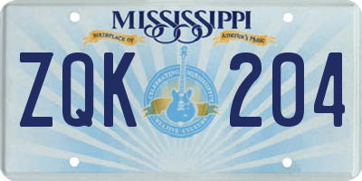 MS license plate ZQK204