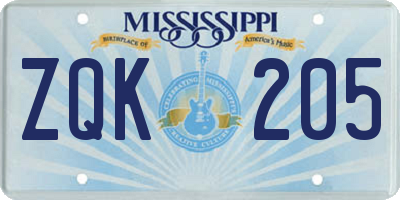 MS license plate ZQK205
