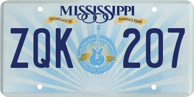 MS license plate ZQK207