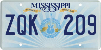 MS license plate ZQK209