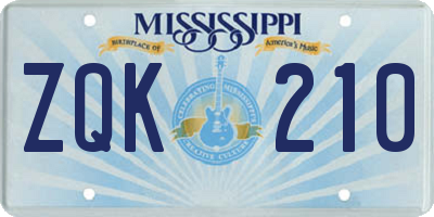 MS license plate ZQK210