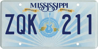 MS license plate ZQK211