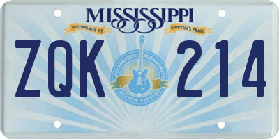 MS license plate ZQK214