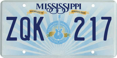 MS license plate ZQK217