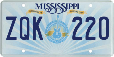 MS license plate ZQK220