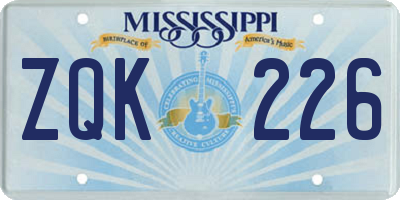 MS license plate ZQK226