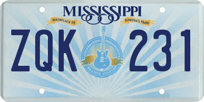 MS license plate ZQK231