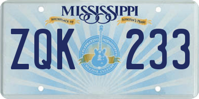 MS license plate ZQK233