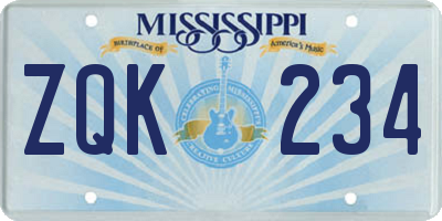 MS license plate ZQK234