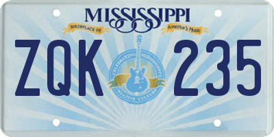MS license plate ZQK235