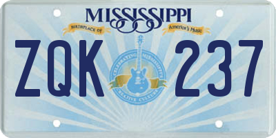 MS license plate ZQK237