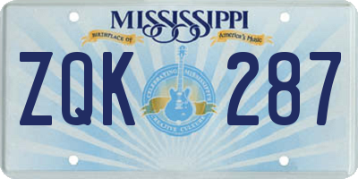 MS license plate ZQK287
