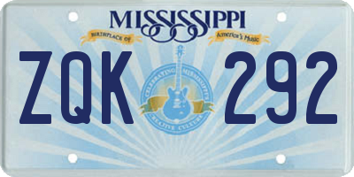 MS license plate ZQK292