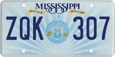 MS license plate ZQK307