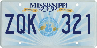 MS license plate ZQK321