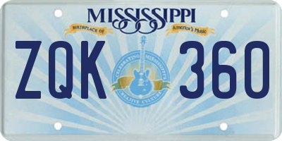 MS license plate ZQK360