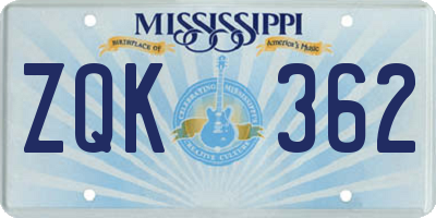 MS license plate ZQK362
