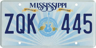 MS license plate ZQK445