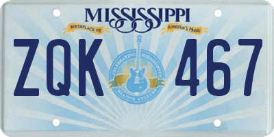 MS license plate ZQK467