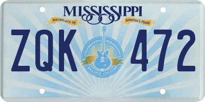 MS license plate ZQK472